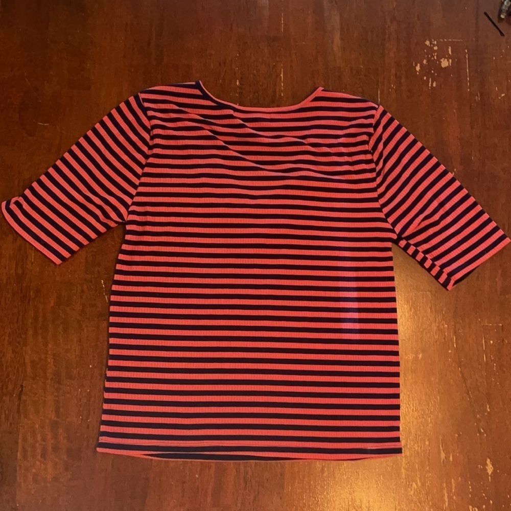 Lace-up Striped Ribbed Short-Sleeved Top - Picture 2 of 2